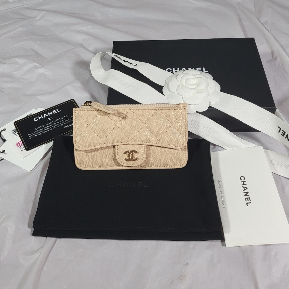 Brand new authentic Chanel caviar Quilted Flap Zip Card Holder wallet